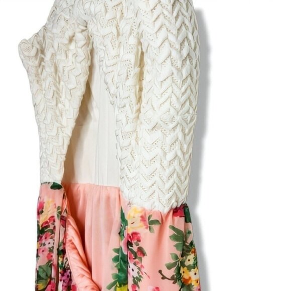 Pink Floral Maxi Dress White Crochet Bustier Partially Open Back Speghetti Strap - Picture 8 of 10